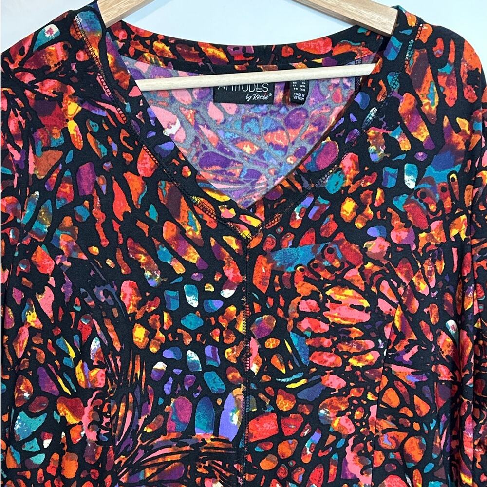 Attitudes by Renee Como Jersey Multicolor Abstract Stained Glass Tunic Top 1X - Picture 2 of 11
